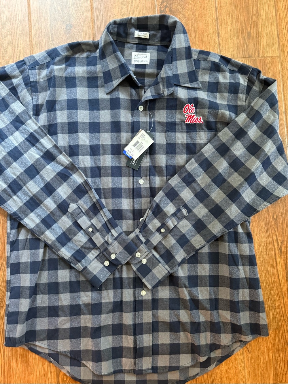 Campus specialities Ole miss Navy and Gray Plaid Button-Up Shirt/ men’s xl / new